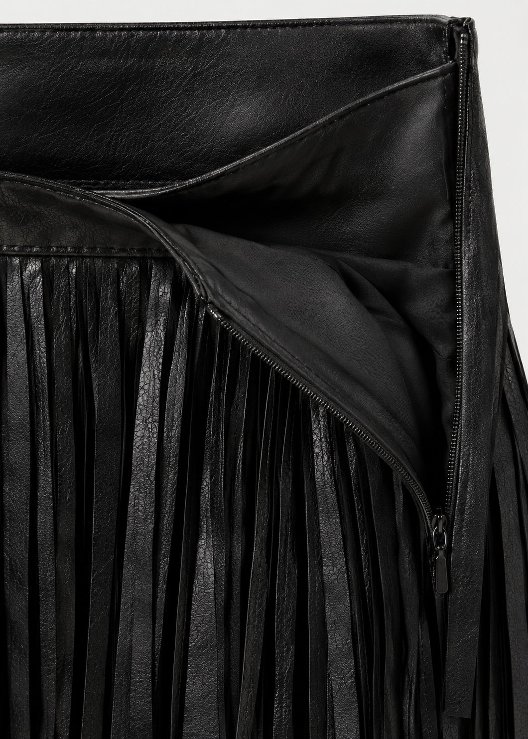 Black PU Leather Fringe Skirt