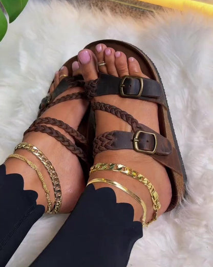 Woven Multi-strap Platform Beach Sandals