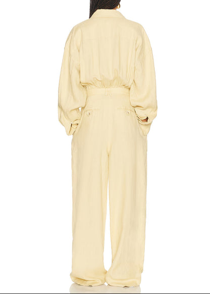 Linen Blend Wide Leg Shirt Jumpsuit