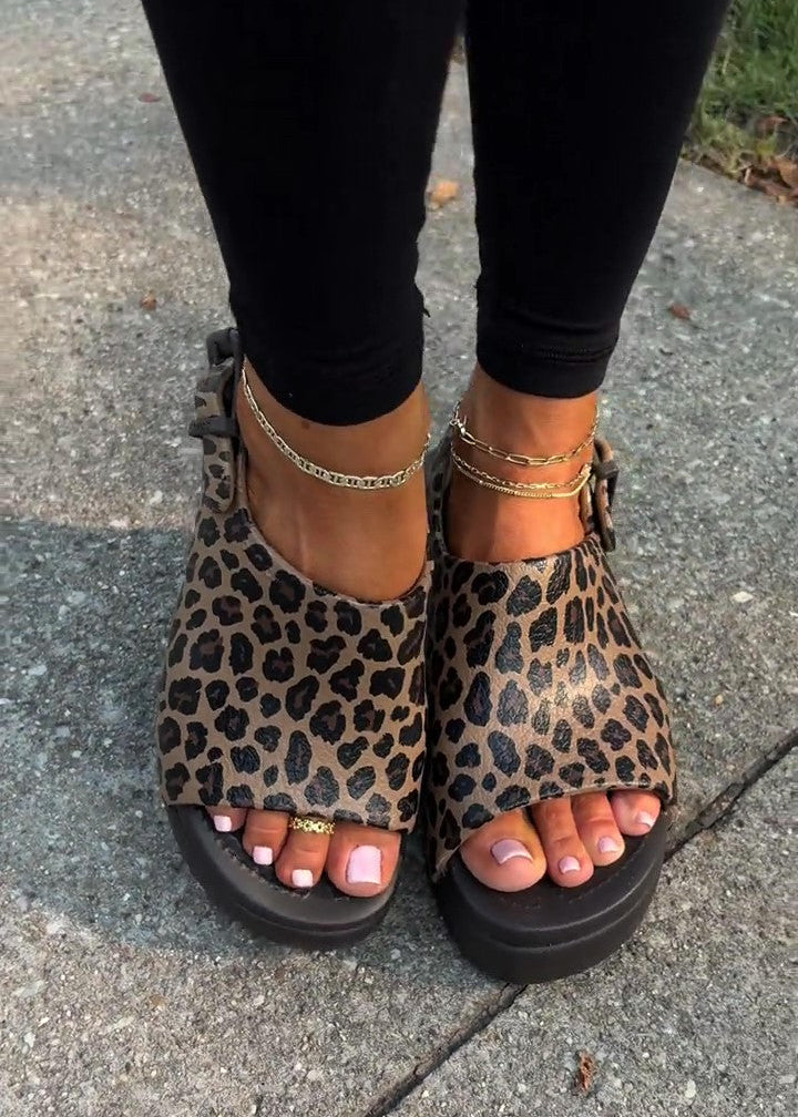 Leopard-print Platform Beach Sandals