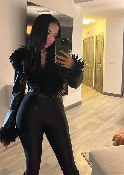 Cropped Leather Jacket With A Plush Collar