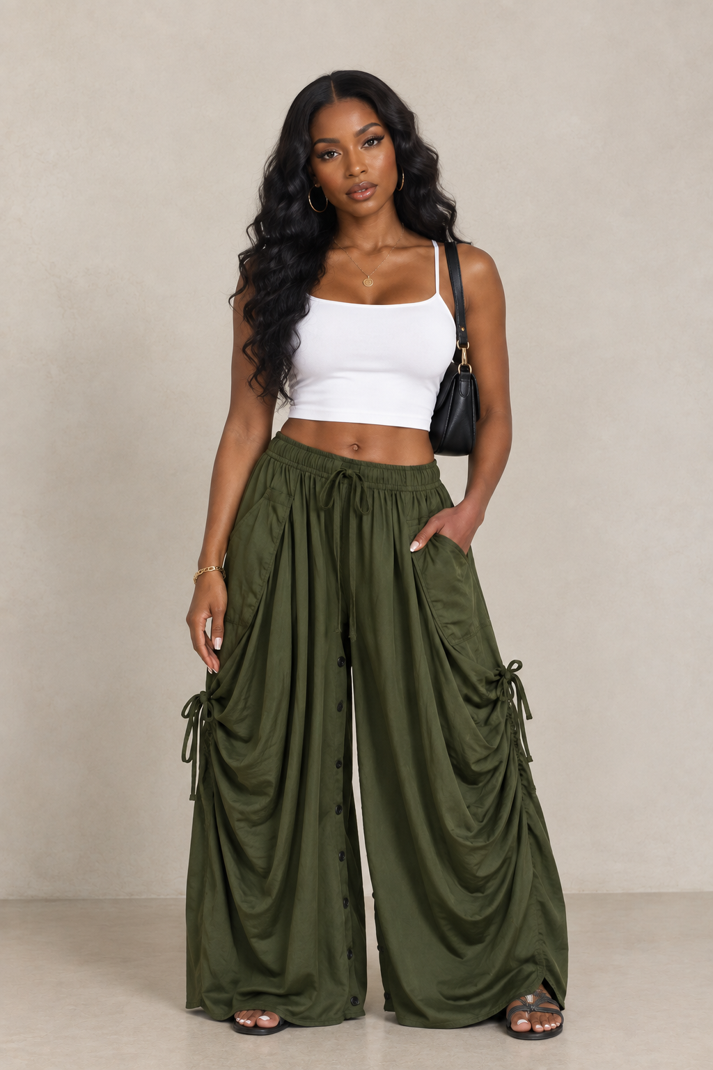 Women's Pleated Wide-Leg Harem Pants