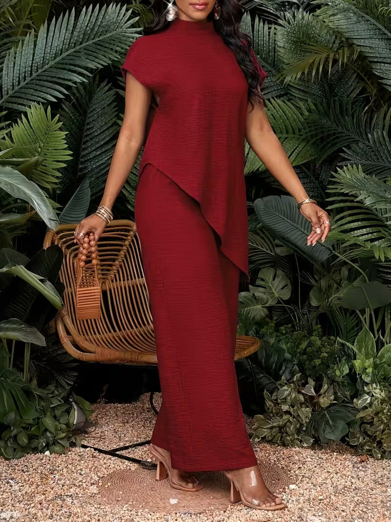 Casual Solid-Color Asymmetrical Hem Set