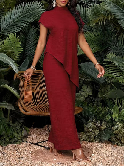 Casual Solid-Color Asymmetrical Hem Set