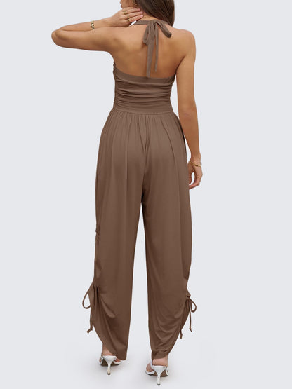 Halter Backless Barrel Wide Leg Jumpsuit