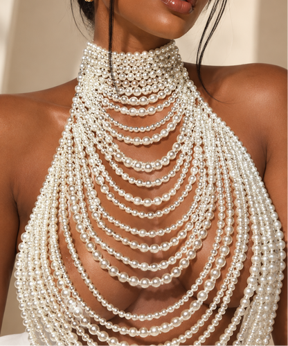 Handmade Pearl-embellished Strapless Top