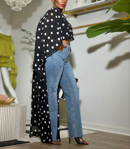 Polka‑Dot Sheer Maxi Kimono Cover‑Up