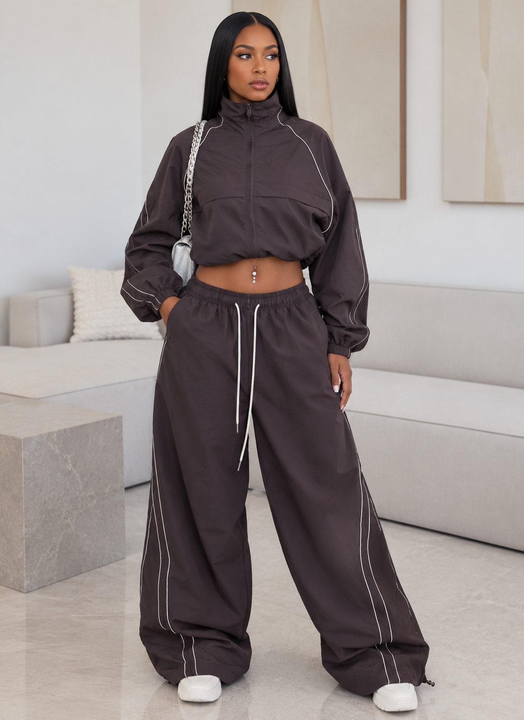 Color-block Striped Two-piece Sportswear Set