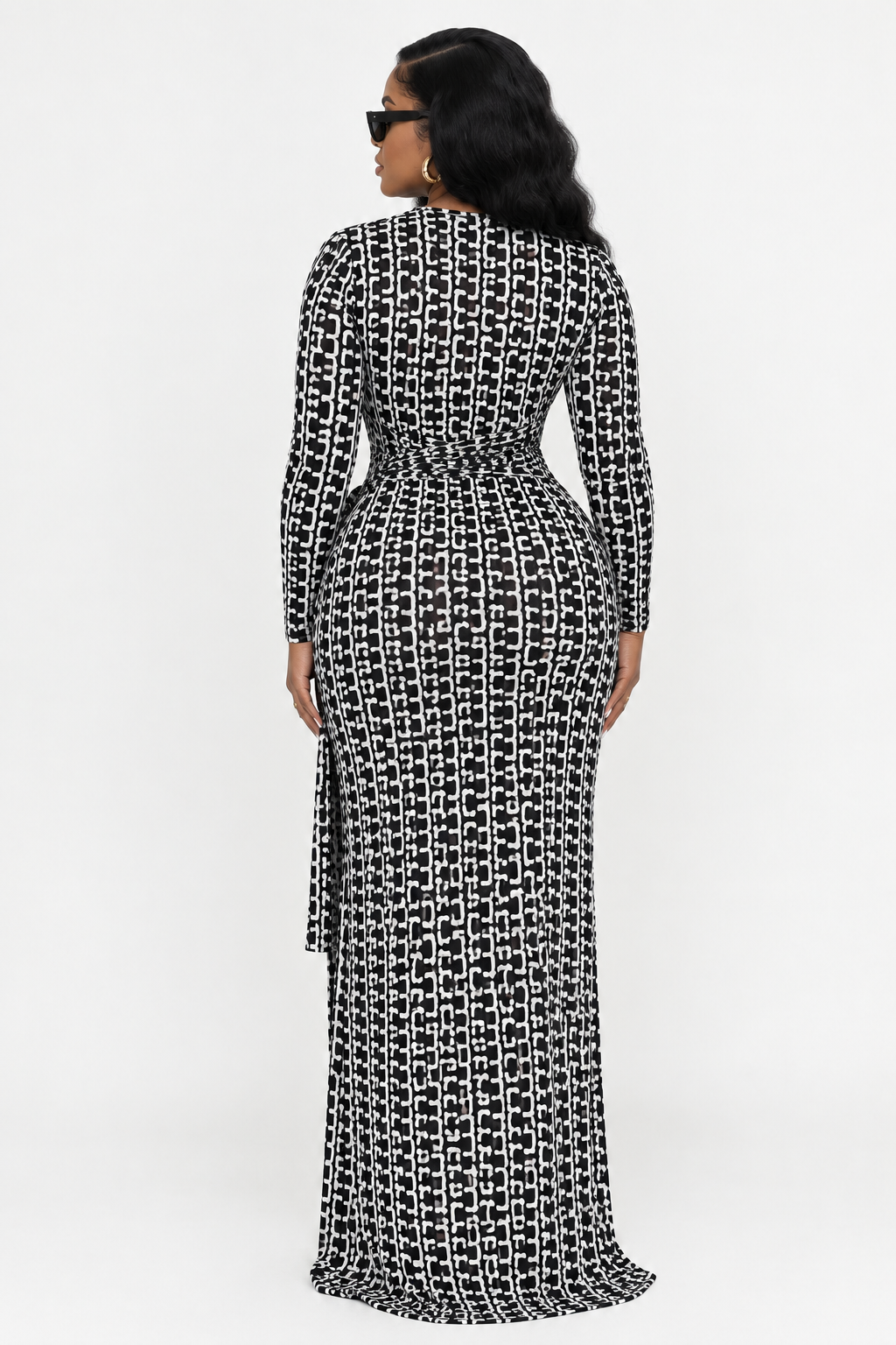 Slit-detail Printed High-neck Dress