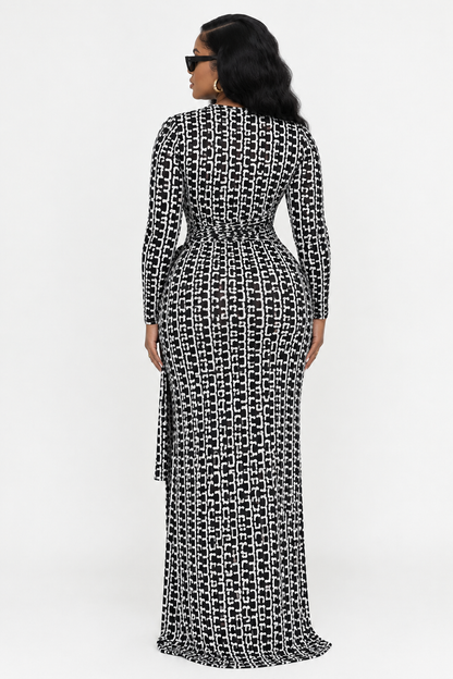 Slit-detail Printed High-neck Dress