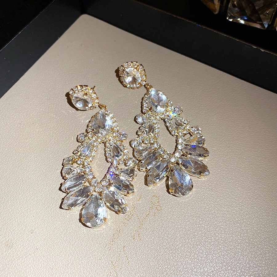 Rhinestone Teardrop Tassel Earrings