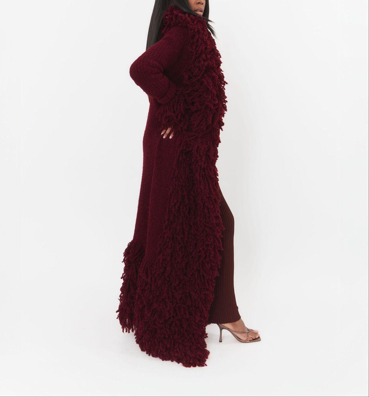 Shaggy Fuzzy Knit Open Front Long Cardigan