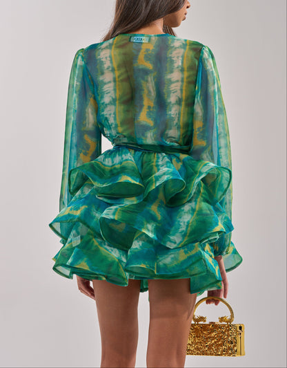 Tie-Dye Ruffle Hem Mini Dress