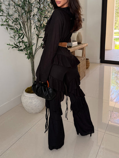 Tie-front Chiffon Ruffle Set