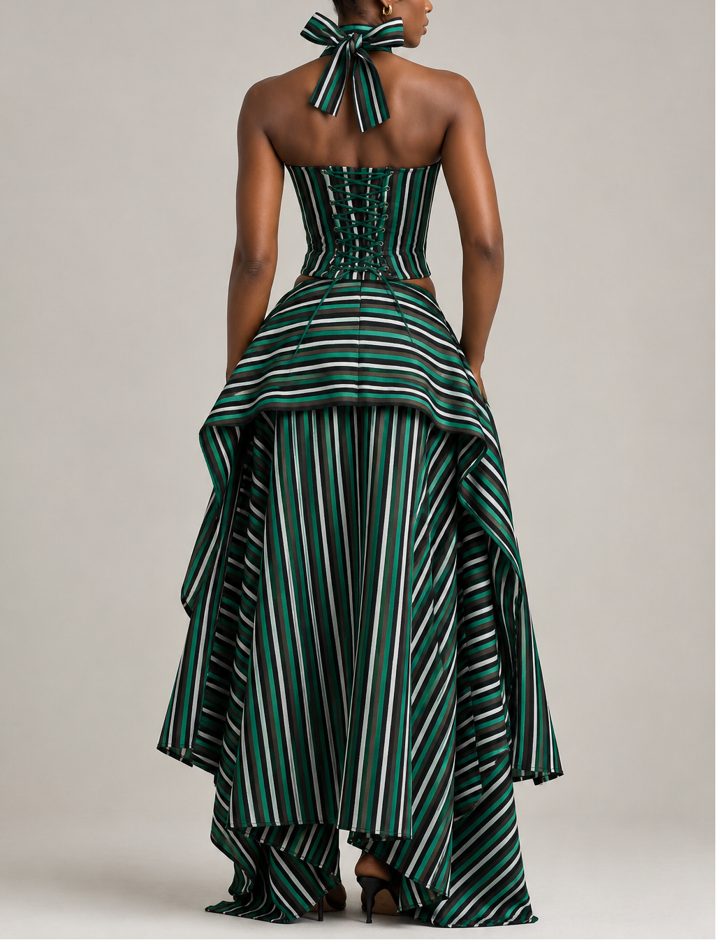 Colorful Striped Halter-neck Set