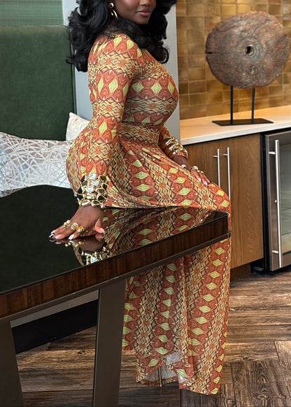 Sophisticated Geometric-print Maxi Dress
