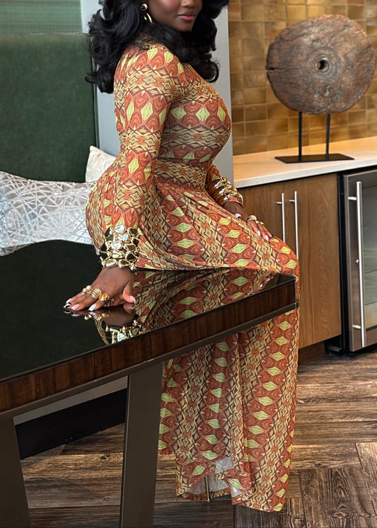 Sophisticated Geometric-print Maxi Dress