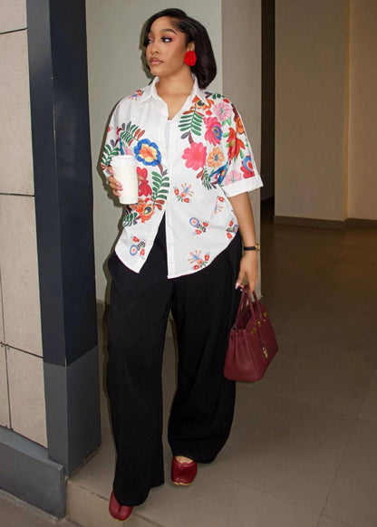 Printed Short-Sleeve Shirt with Collar