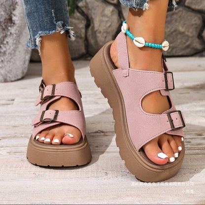 Women's Suede Buckle Platform Sandals