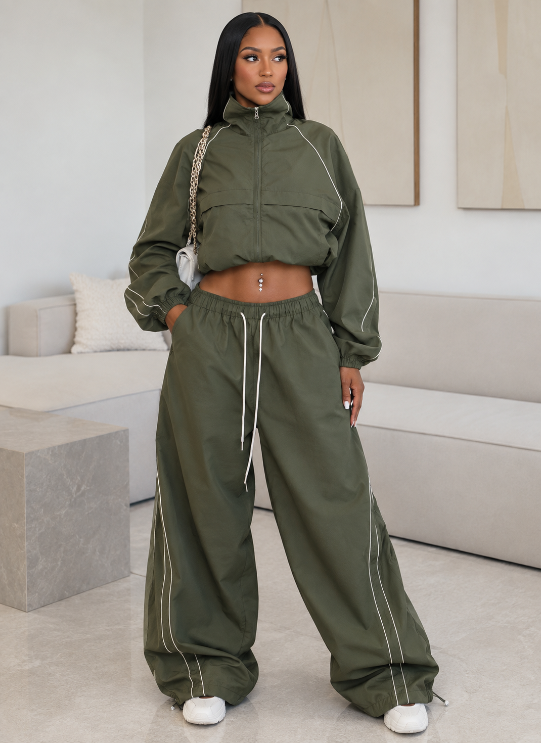 Color-block Striped Two-piece Sportswear Set