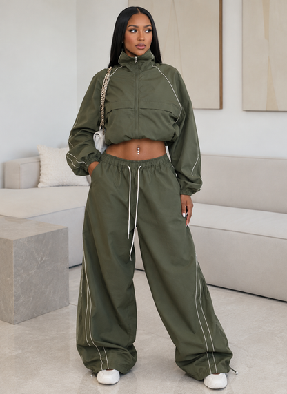 Color-block Striped Two-piece Sportswear Set