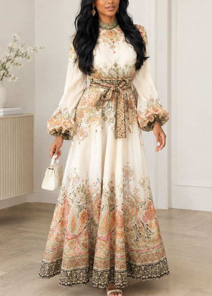 Elegant Chiffon Lantern-Sleeve Dress