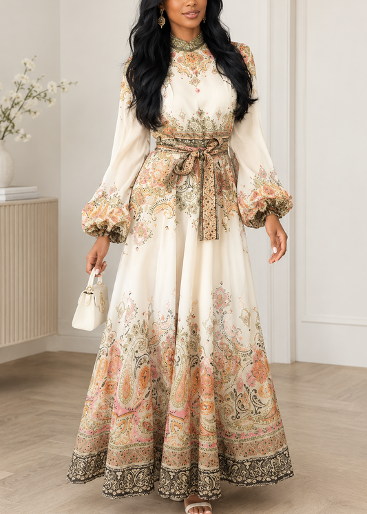 Elegant Chiffon Lantern-Sleeve Dress