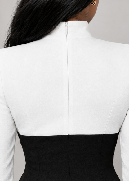 Color Block Button Bodycon Midi Dress