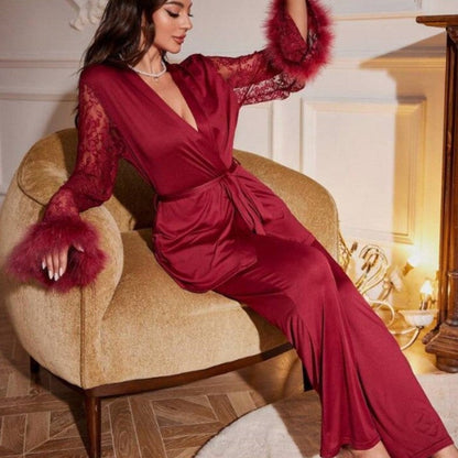Milk Silk and Lace V-Neck Robe Set