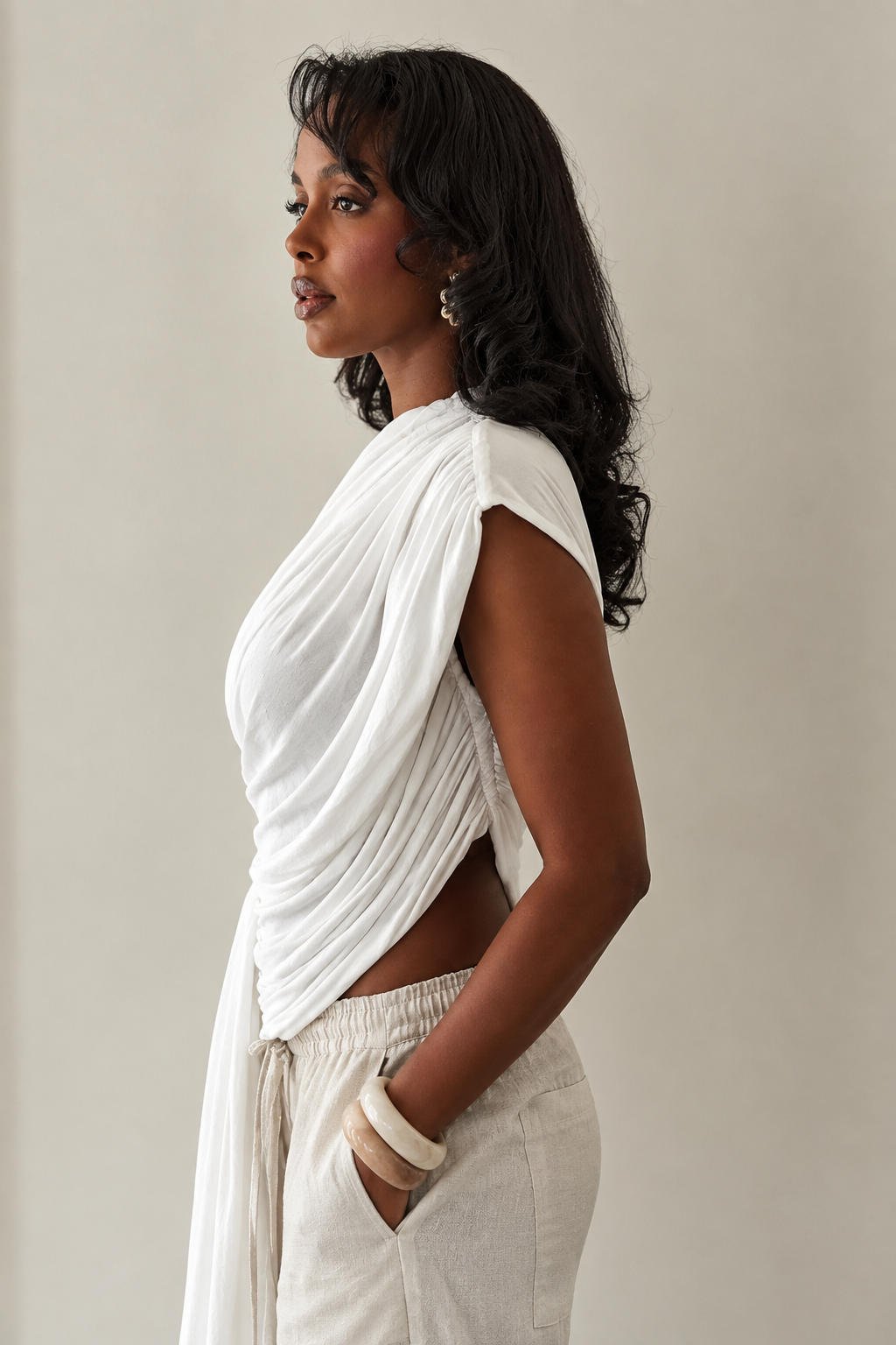 Irrejular Solid-Color Pleated Sleeveless T-Shirt