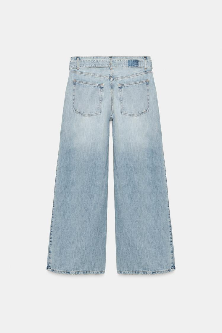 Fold‑Over Wrap Waist Wide‑Leg Jeans