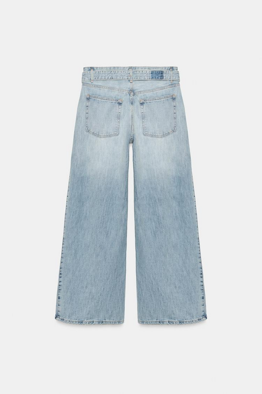 Fold‑Over Wrap Waist Wide‑Leg Jeans