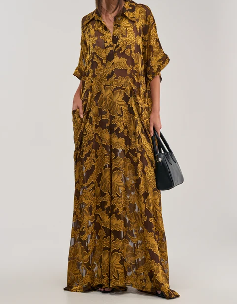 Oversized Sheer Floral Maxi Shirt Dress
