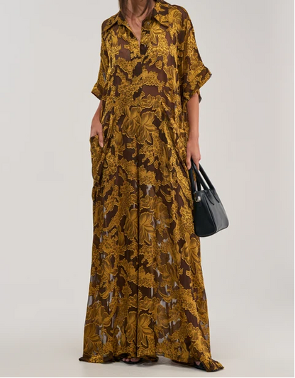 Oversized Sheer Floral Maxi Shirt Dress