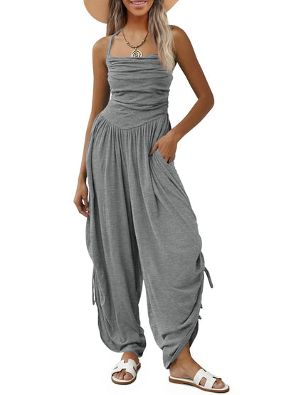Halter Backless Barrel Wide Leg Jumpsuit