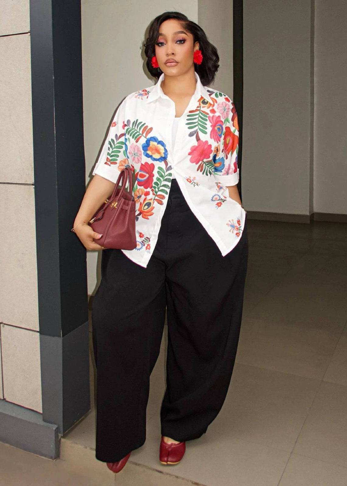Printed Short-Sleeve Shirt with Collar
