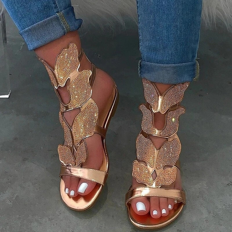 Plus-size Rhinestone Flat Sandals