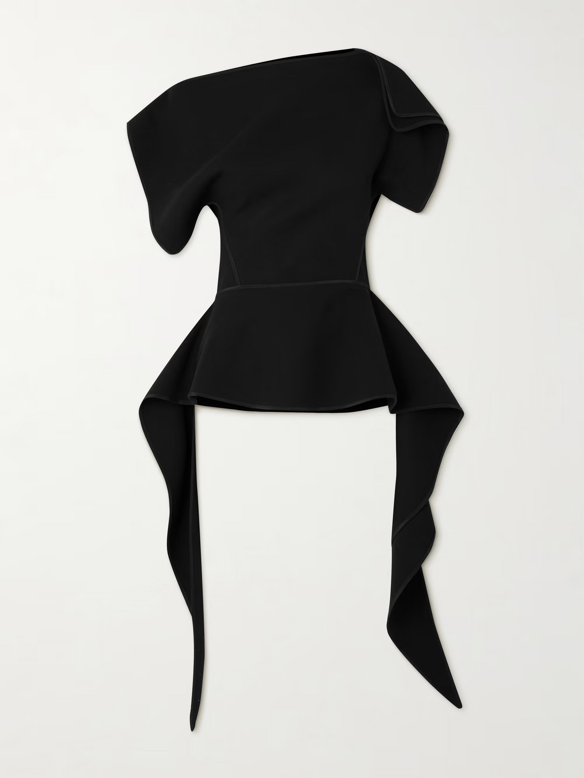 Black Off‑Shoulder Draped Asymmetrical Peplum Top