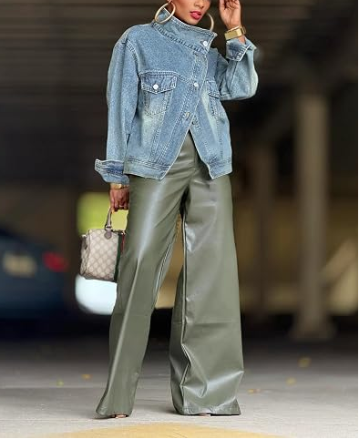 Washed Denim Jacket with Stand Collar