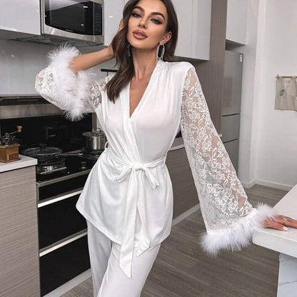 Milk Silk and Lace V-Neck Robe Set