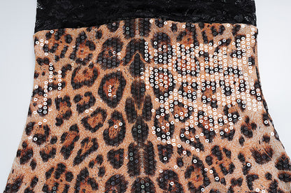 Lace And Leopard-print Sequin Camisole Dress