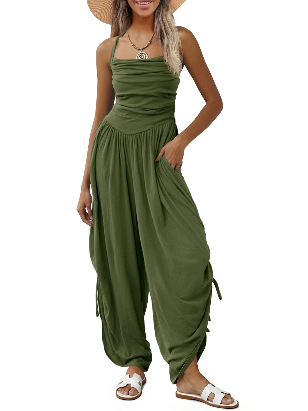 Halter Backless Barrel Wide Leg Jumpsuit
