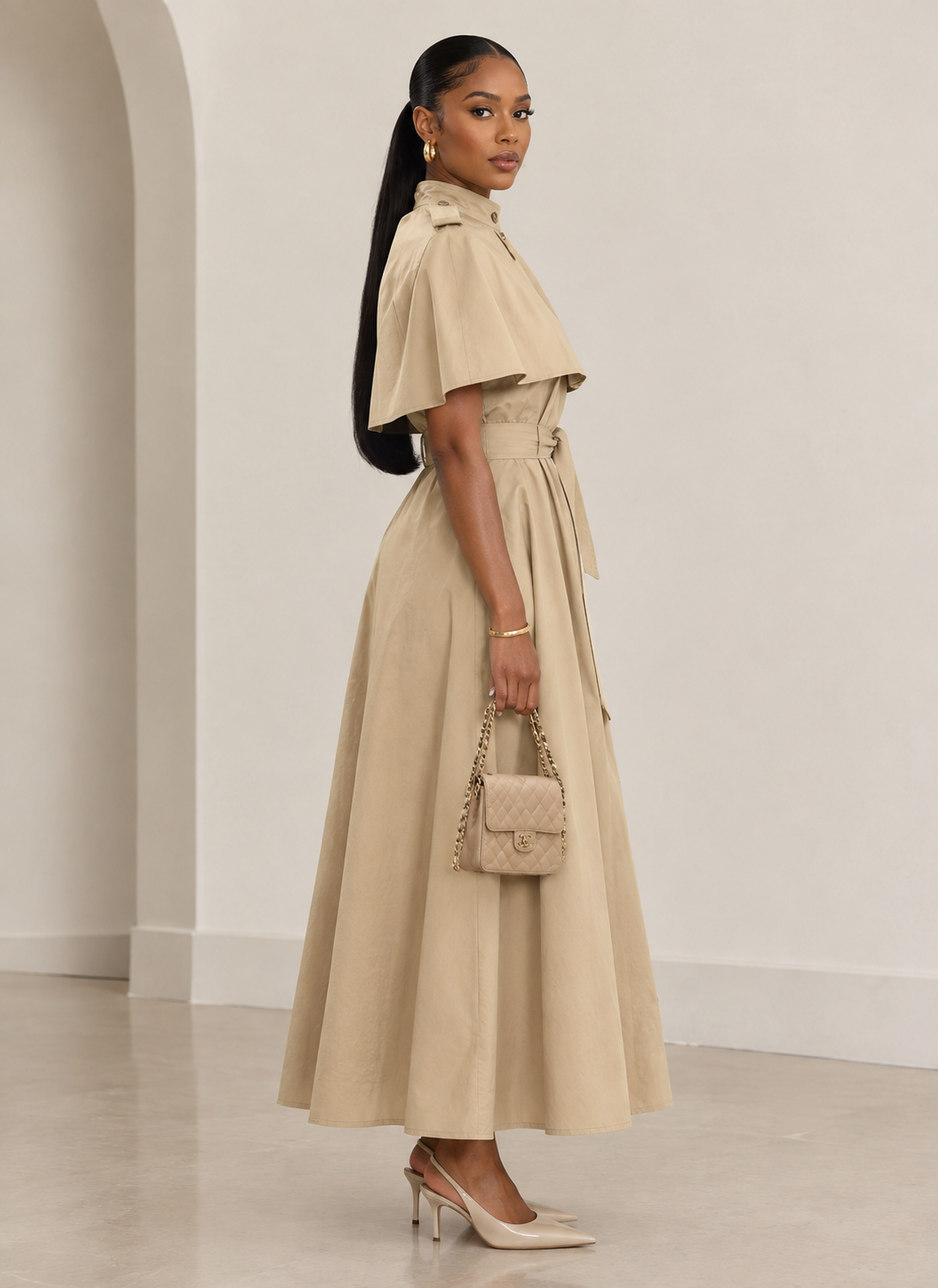 Cape-style Mid-length Coat-dress
