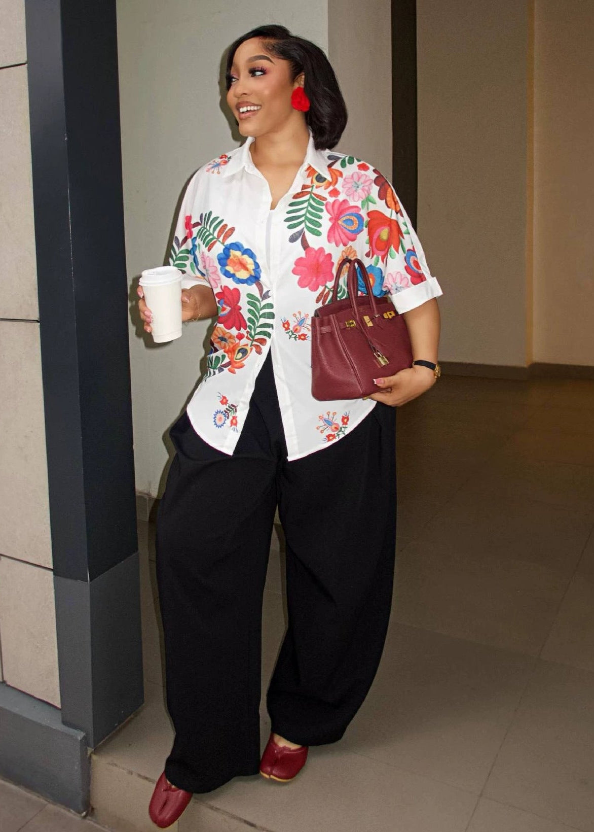 Printed Short-Sleeve Shirt with Collar