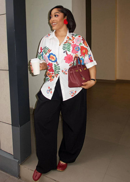 Printed Short-Sleeve Shirt with Collar