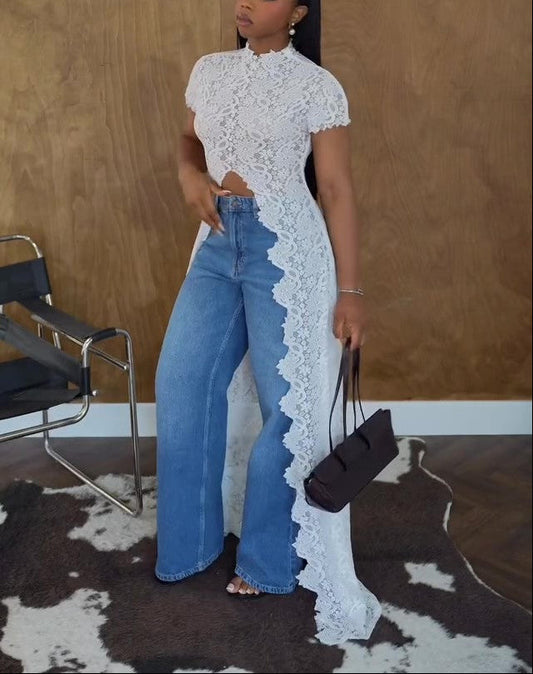 Intage Lace Stand Collar Top