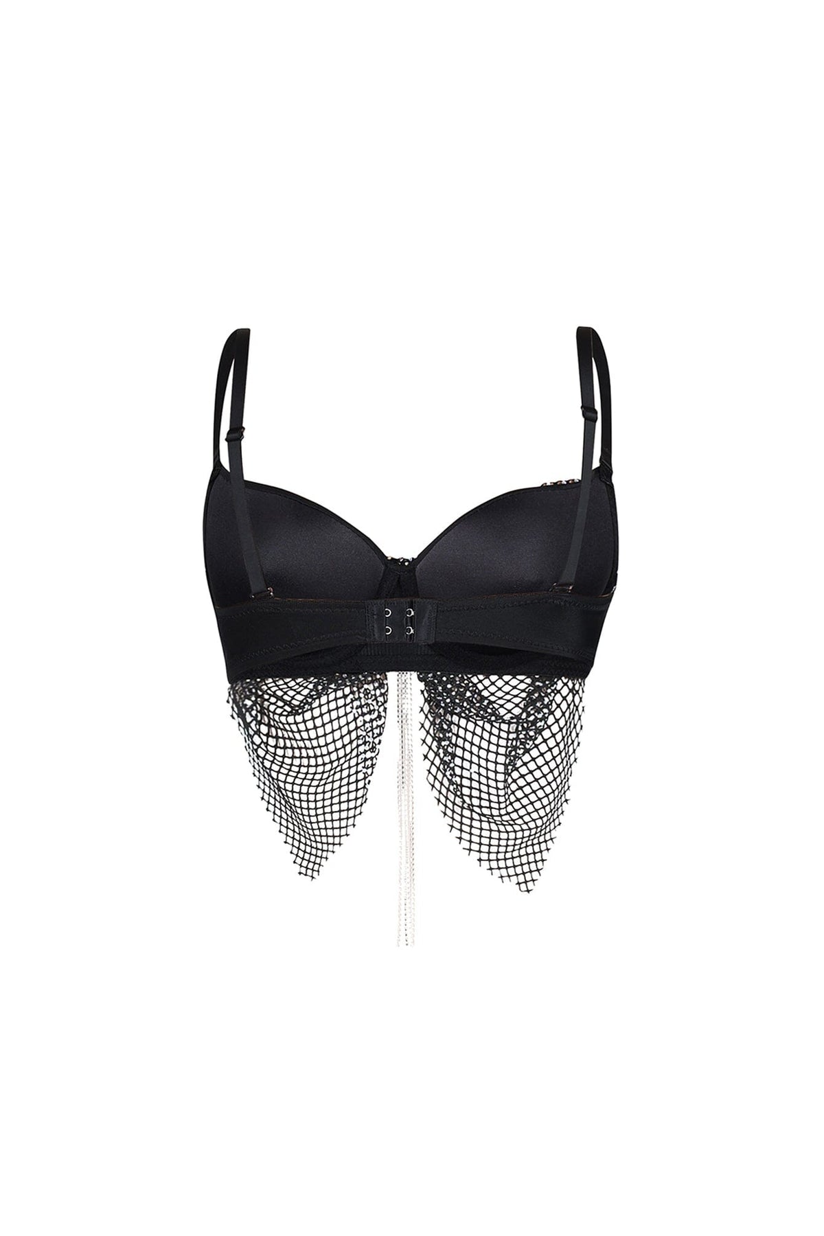 Rhinestone Mesh Chain Tassel Crop Bustier Top