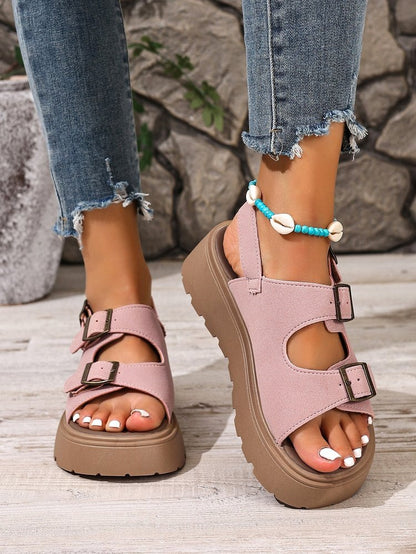 Women's Suede Buckle Platform Sandals