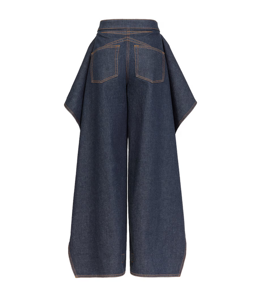 Draped Flap Oversized Wide‑Leg Denim Jeans