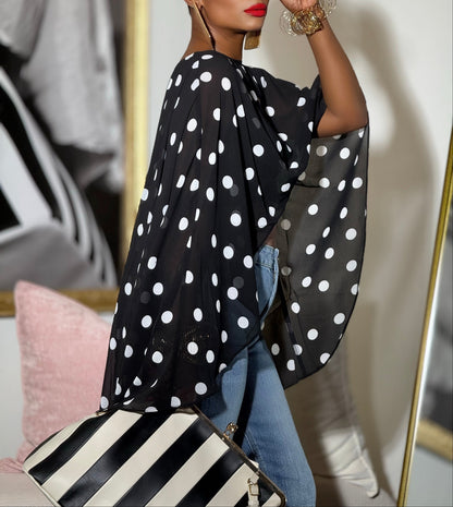 Polka‑Dot Sheer Maxi Kimono Cover‑Up